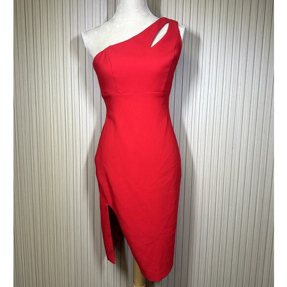 Dessy Collection Vivian Diamond One Shoulder Women's Red Dress Size 2R - Picture 2 of 8